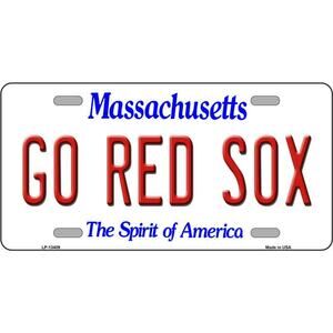 Go Red Sox License Plate Tag Metal Boston  Wall Sign Baseball White New